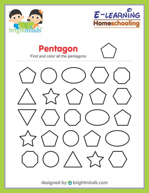 Find and color all the pentagons