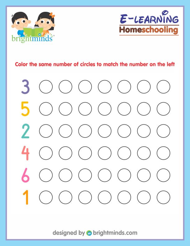 Color the same number of circles to match the number on the left