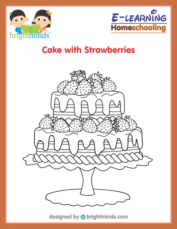 Cake with Strawberries Coloring Sheet