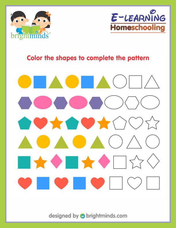 Color the shapes to complete the pattern