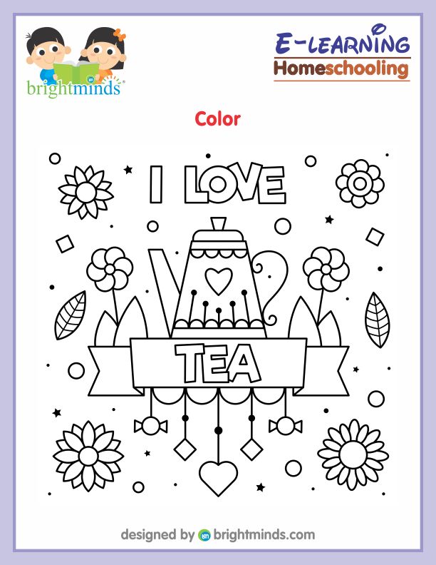I Love Tea Coloring Sheet
